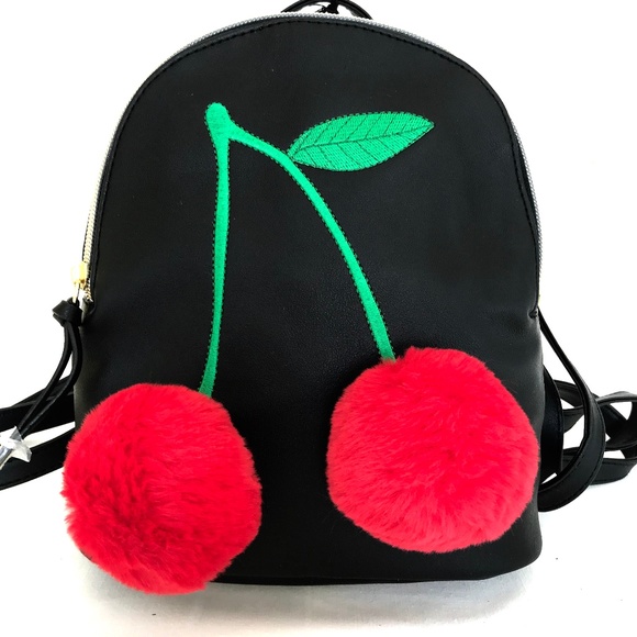 T-Shirt & Jeans Handbags - T-Shirt & Jeans Backpack with Faux Fur Cherries